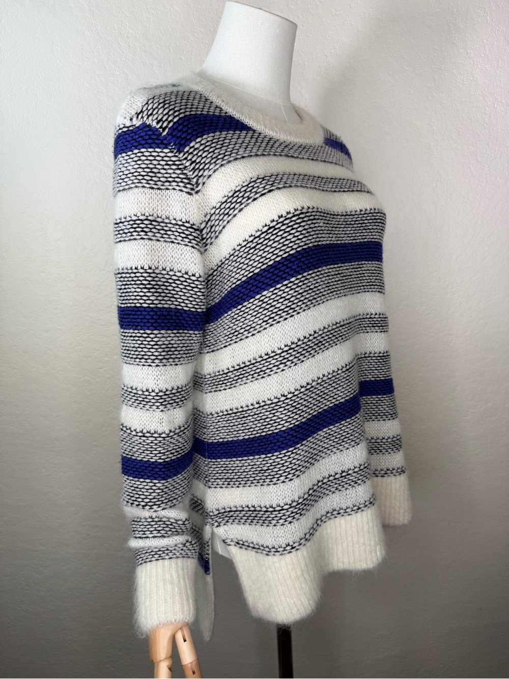 Rebecca Taylor Lux Fluff Ivory Combo Mohair Wool Blend Striped Sweater MEDIUM